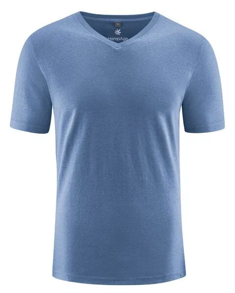 HempAge HempAge V-Kragen T-Shirt Hanf/Biobaumwolle, Blueberry(blau), – Produktbild 1 von 4