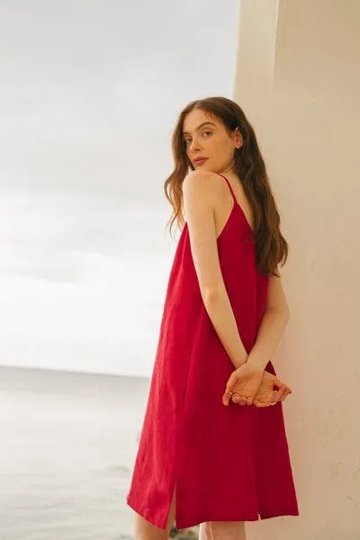 AmourLinen AmourLinen Slipdress aus Leinen ZOE, Magenta (rosa), – Produktbild 3 von 3