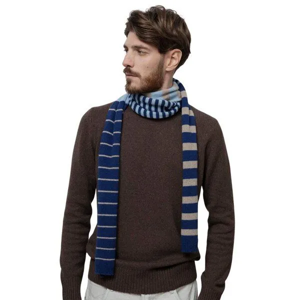 Rifò - Circular Fashion Made in Italy Rifò - Circular Fashion Made in Italy Schmaler Streifenschal Rino aus recycelter Kaschmirwolle, Multicolor blue, – Produktbild 2 von 4