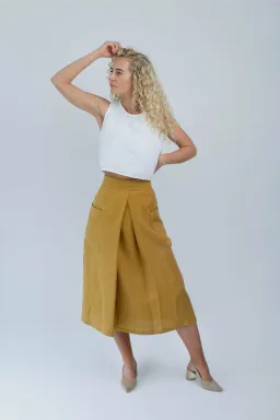 Amber Linen Amber Linen Damen vegan Wickelrock Senfgelb – Produktbild 1 von 1