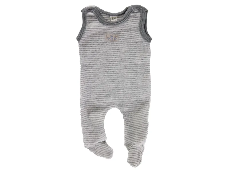 Lilano Lilano Baby Strampler mit Fuß Bio-Merinowolle Wollplüsch grau-natur Gr.56, Natur, grau, – Produktbild 1 von 2