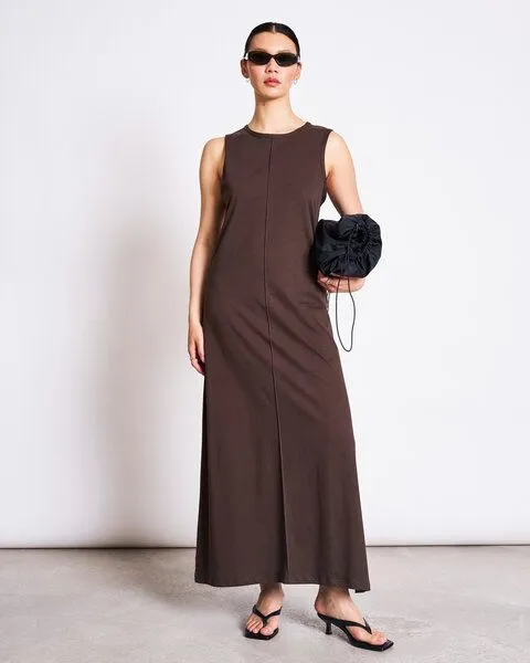 JAN N JUNE JAN N JUNE Ärmelloses Maxikleid CALIA aus Baumwolle, Mud, – Produktbild 1 von 4