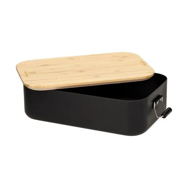 elasto elasto Vorratsdose 'Bamboo' groß - aluminium Brotdose inkl. Schneidebrett, Schwarz, – Produktbild 4 von 4