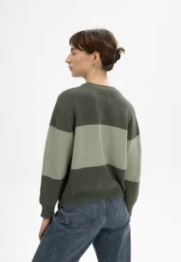 MELA MELA Damen vegan Strickpullover Rib Adah Stripes Grün Melange/Grüner Lehm – Produktbild 1 von 1