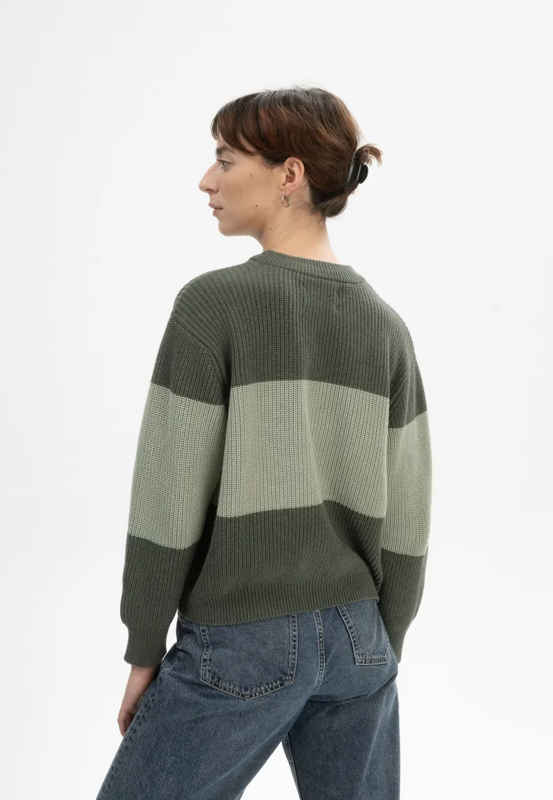 MELA MELA Damen vegan Strickpullover Rib Adah Stripes Grün Melange/Grüner Lehm, Hellgrün, – Produktbild 1 von 2
