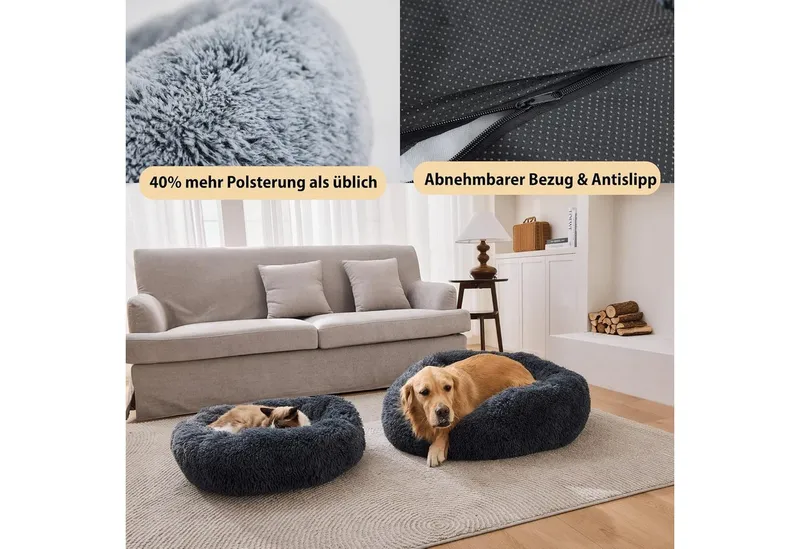 Pisi & Bili Tierbett Tierbett, Hundebett für Große, Mittelgroße, kleine Hunde, Katzenbett, Polyester, flauschig, weich, waschbar, Hundekissen, Grau, – Produktbild 5 von 7