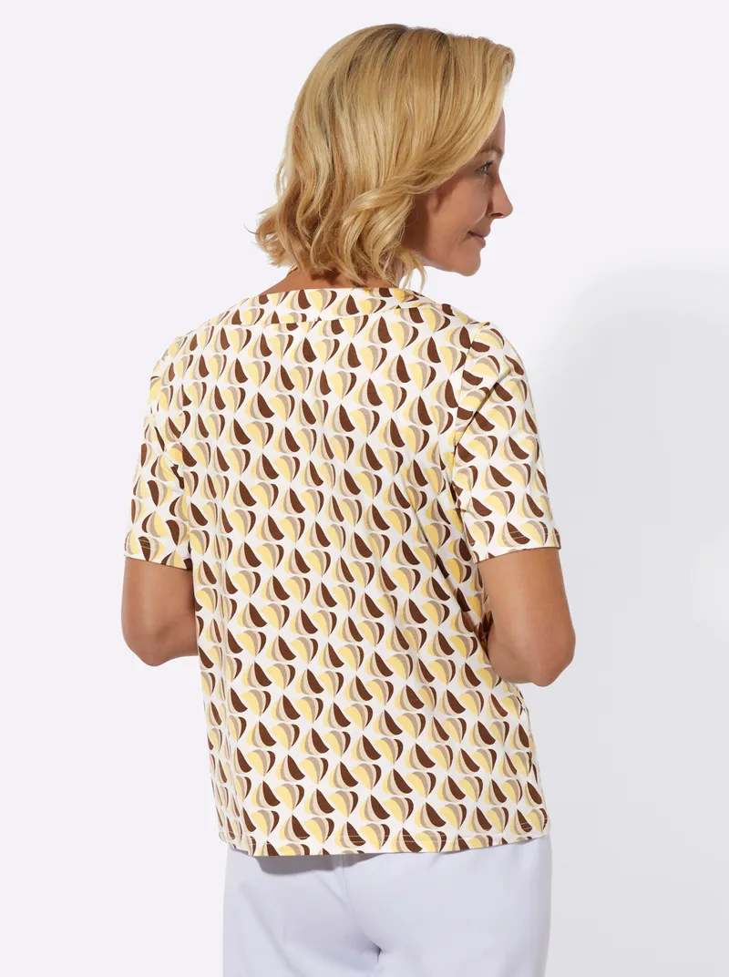 Witt Rundhalsshirt zitrone-braun-bedruckt, Zitrone-braun-bedruckt, – Produktbild 2 von 2