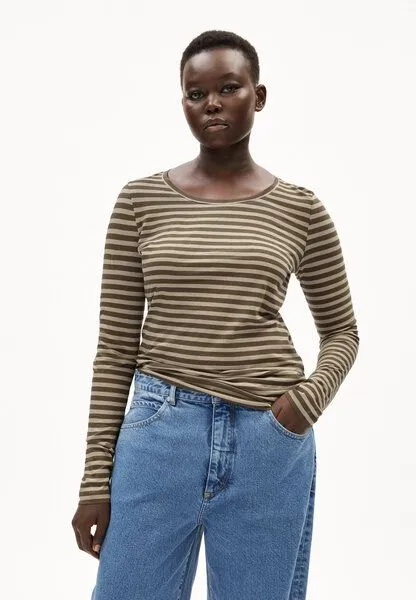 ARMEDANGELS ARMEDANGELS ENRICCAA STRIPES Damen Longsleeve Slim Fit aus Bio-Baumwolle, Gravel-dried moss, – Produktbild 1 von 4