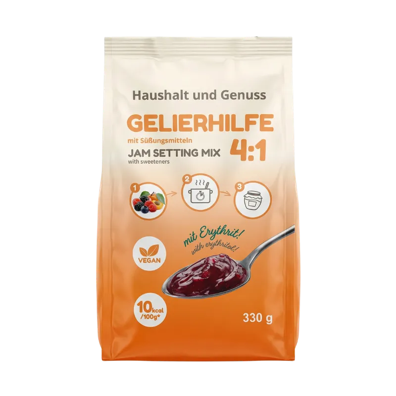 Haushalt-und-genuss Gelierhilfe 4:1 mit Erythrit – nur 10 kcal | Vegan & zahnfreundlich | Für 1,3–1,5 kg Früchte | 330g – Produktbild 1 von 1