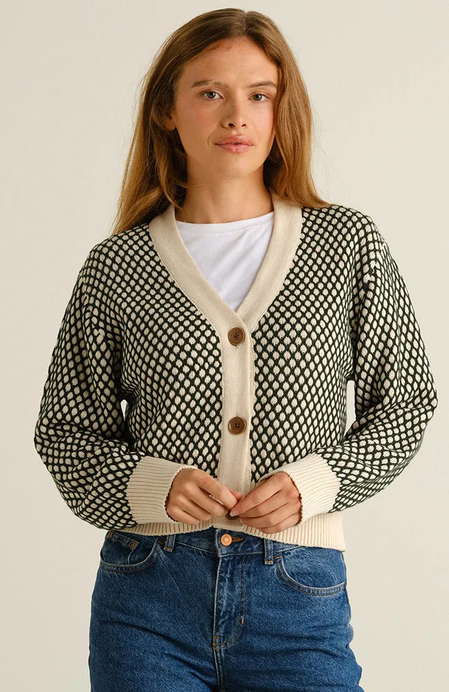 Dedicated DEDICATED Damen vegan Strickjacke Kanan Bubble Knit Dunkelgrün, Grün, – Produktbild 1 von 2