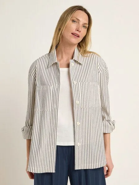 LANIUS LANIUS Streifen Blusenjacke aus Bio-Baumwolle und TENCEL Lyocell, Off white/midnight, – Produktbild 1 von 4
