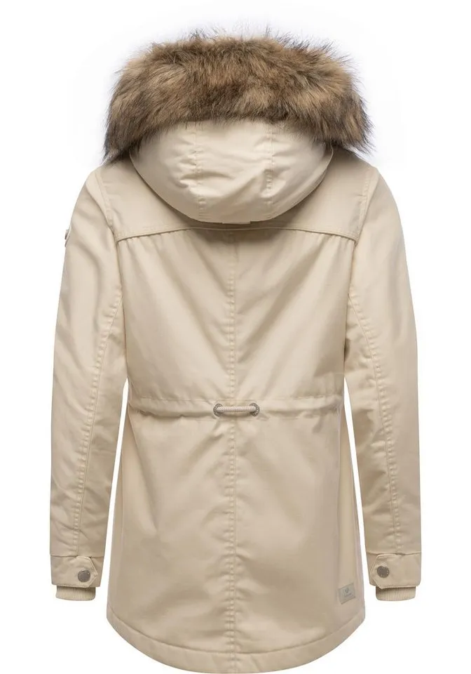 ragwear ragwear Winterjacke Tawny Short YOUMODO Warme Jacke mit großer Kapuze und Kunstfellkragen, Beige, – Produktbild 4 von 5