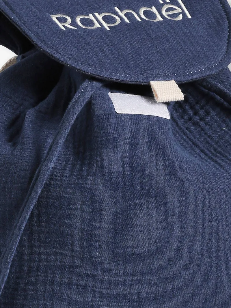 Vertbaudet Kinder Kita-Rucksack aus Musselin mit Ohren, Nachtblau, – Produktbild 2 von 4