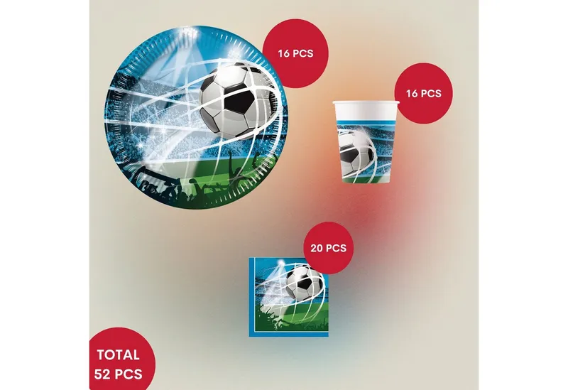 Procos Einweggeschirr-Set Fussball Partygeschirr Set 52-tlg Kindergeburtstag Football Teller, 16 Personen, Bunt, – Produktbild 2 von 5