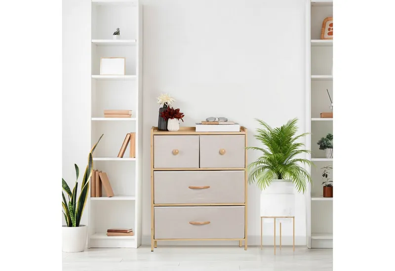 RELAXDAYS RELAXDAYS Kommode Bambus Kommode 4 Schubladen (1 St), Beige|braun, – Produktbild 2 von 5