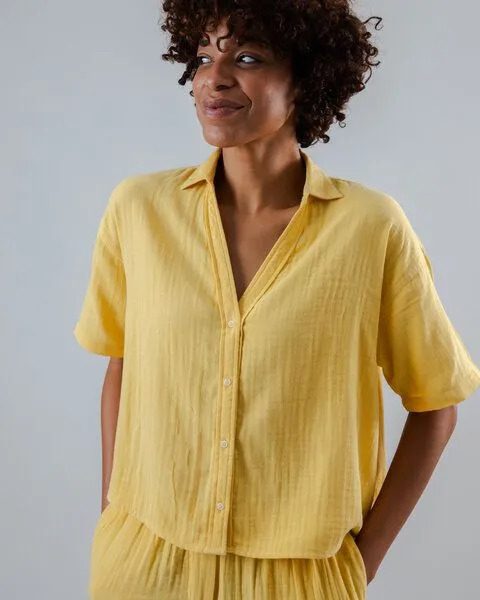 Brava Fabrics Brava Fabrics Kurzarm-Bluse Bubble Cropped Blouse, Yellow, – Produktbild 2 von 4