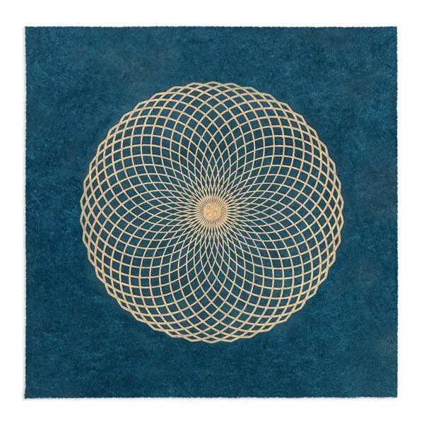 Veskor Cassiopeia Veskor Cassiopeia LOTUS DES LEBENS Heilige Geometrie Linoldruck | 40 x 40 cm | Kupfer auf Petrolblau – Produktbild 1 von 4