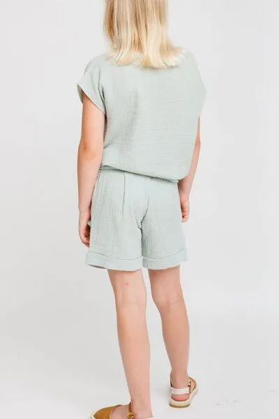 Babbily Babbily Kinder Sommer Shorts mit Komfortbund - Bio-Musselin, Grün minze, – Produktbild 4 von 4
