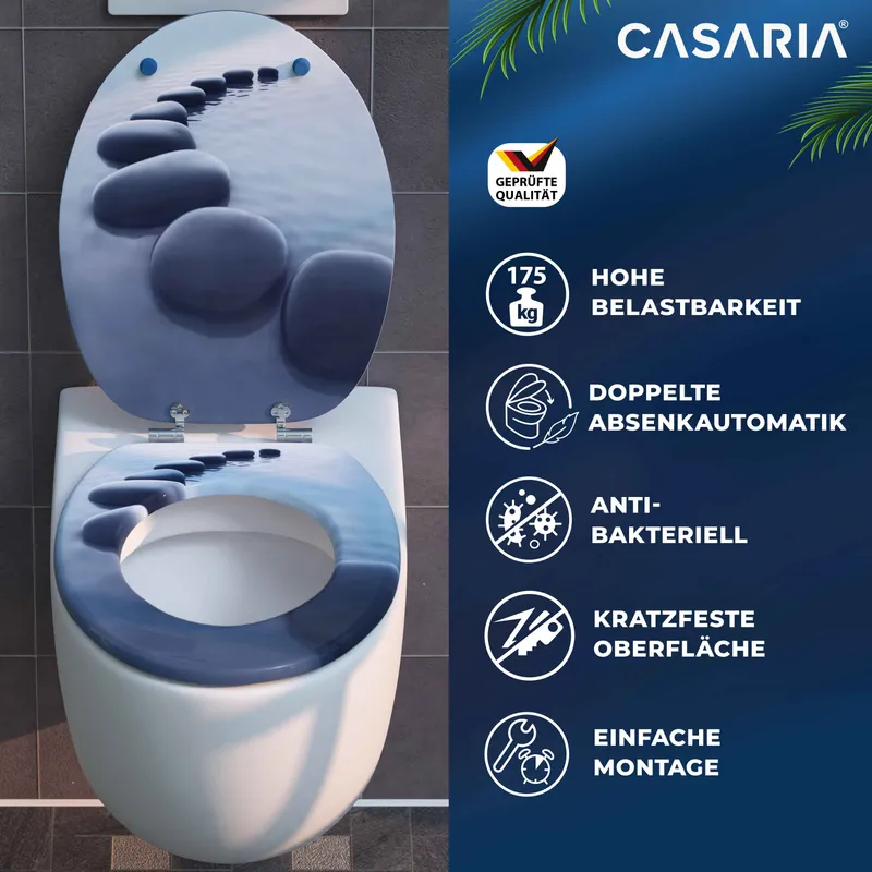 Casaria® Toilettensitz Stonedesign mit Absenkautomatik, Grau, – Produktbild 2 von 2