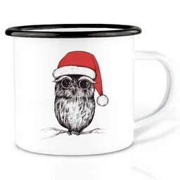 LIGARTI Emailletasse »Weihnachtseule« von LIGARTI | 300 oder 500 ml | handveredelt in Deutschland | Cup, Kaffeetasse, Emaillebecher, Camping Becher – Produktbild 1 von 1