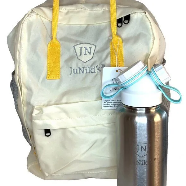 JN JuNiki's JN JuNiki's Ultraleichter JuNiki's Rucksack + isolierte Premium-Trinkflasche recyceltes PET, Weiss/türkis, – Produktbild 3 von 3