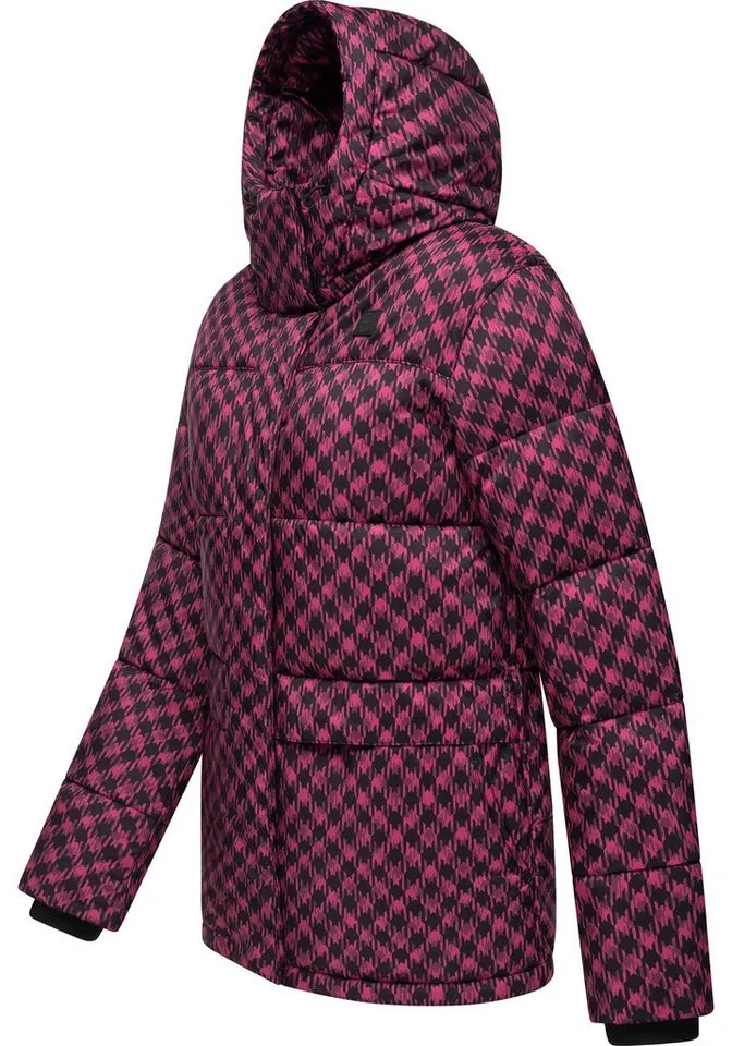 ragwear ragwear Steppjacke Wikesh Print Wasserdichte Damen Winterjacke mit Hahnentritt-Muster, Rosa, – Produktbild 3 von 4