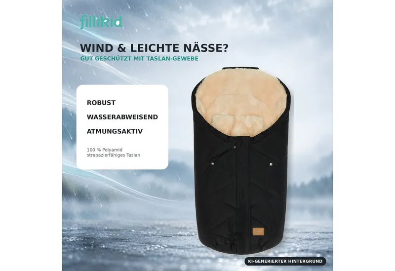 fillikid fillikid Fußsack Fillikid Winterfußsack Vegan Style Kunstfell Exclusiv, Schwarz, – Produktbild 4 von 5