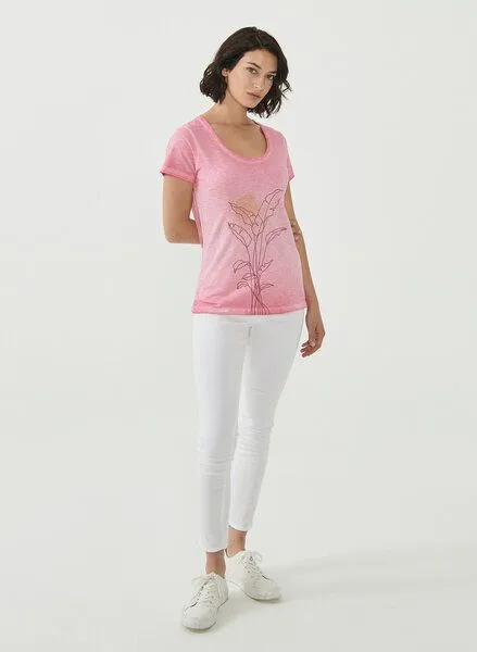 ORGANICATION ORGANICATION Cold Pigment Dyed T-shirt aus Bio-Baumwolle mit Pflanzen-Print, Hot pink, – Produktbild 2 von 4