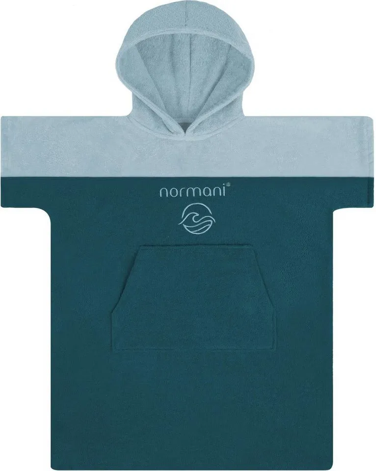 normani Badeponcho Kinder Badeponcho -Puwai- (10-13 Jahre), Bio-Baumwolle, Kapuze, Schlupf, Badeponcho aus 100 % Bio-Baumwolle, Blau, – Produktbild 3 von 5
