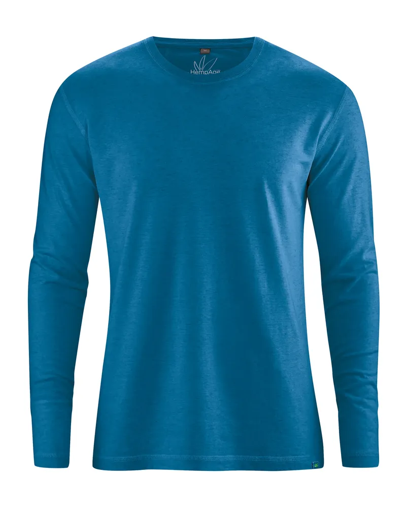 HempAge Hempage Herren vegan Langarm Shirt Basic Meerblau, Blau, – Produktbild 1 von 2