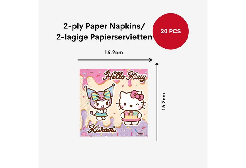 Procos Einweggeschirr-Set Hello Kitty Partygeschirr Set 52-tlg Kindergeburtstag Teller Becher, 16 Personen, Bunt, – Produktbild 4 von 4