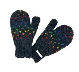 short'n'pietz short'n'pietz Schurwollhandschuhe, handgestrickt anthrazit mit bunten Farbtupfern – Produktbild 1 von 1