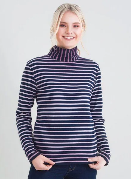ORGANICATION ORGANICATION Ringelshirt mit Stehkragen aus 100% Bio Baumwolle, Navy & lilac, – Produktbild 1 von 3