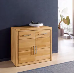 OTTO home Kommode Logo,90cm breit,42 cm tief, Fronten Massivholz,2 Türen,2 Schubladen, Holz massiv, Holzwerkstoff,2 breite Fächer,Boden versetzbar – Produktbild 1 von 1