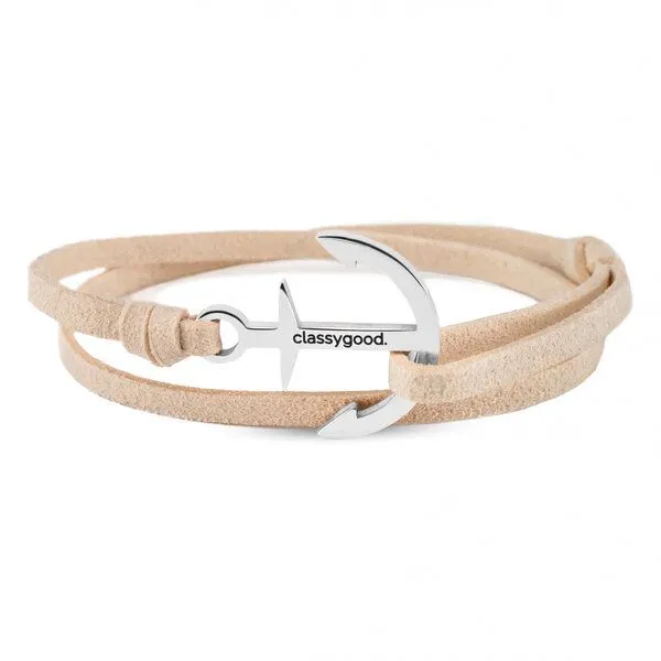 Classygood. Classygood. Anker Armband Edelstahl - Silber - Alcantara-Leder Band, Beige, – Produktbild 1 von 4