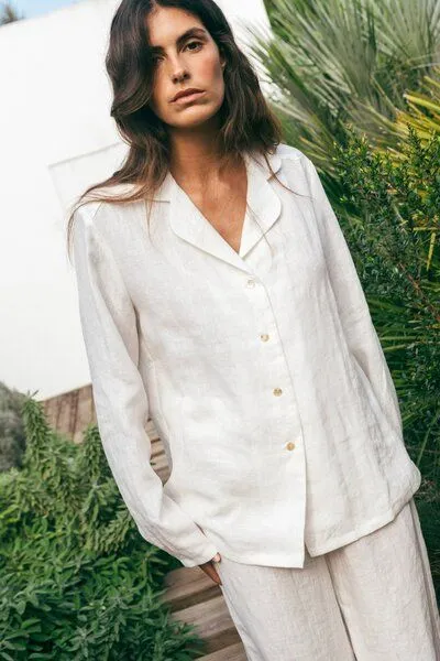 AmourLinen AmourLinen Langarm-Pyjama-Set Nightly, Weiß, – Produktbild 3 von 4