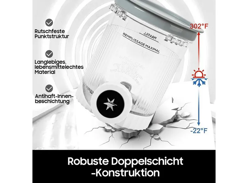 SURFOU Eisbereiteraufsatz 2er-Set Creami Zubehör, 480 ml, für NC700/NC701 Serie, BPA-frei, Spülmaschinenfest, mit grauen Deckeln, Eiscreme-Aufbewahrung, Weiß, – Produktbild 4 von 5