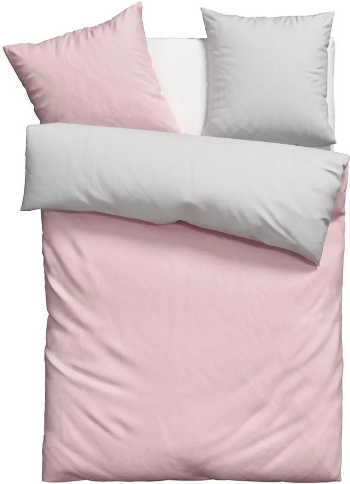 OTTO home Wendebettwäsche Desner2 100% Microfaser, extra weich, allergikerfreundlich, Microfaser, 3 teilig, Premium Qualität, uni, schnell trocknend, pflegeleicht, ab 135x200 cm, Rosa|silberfarben, – Produktbild 3 von 5