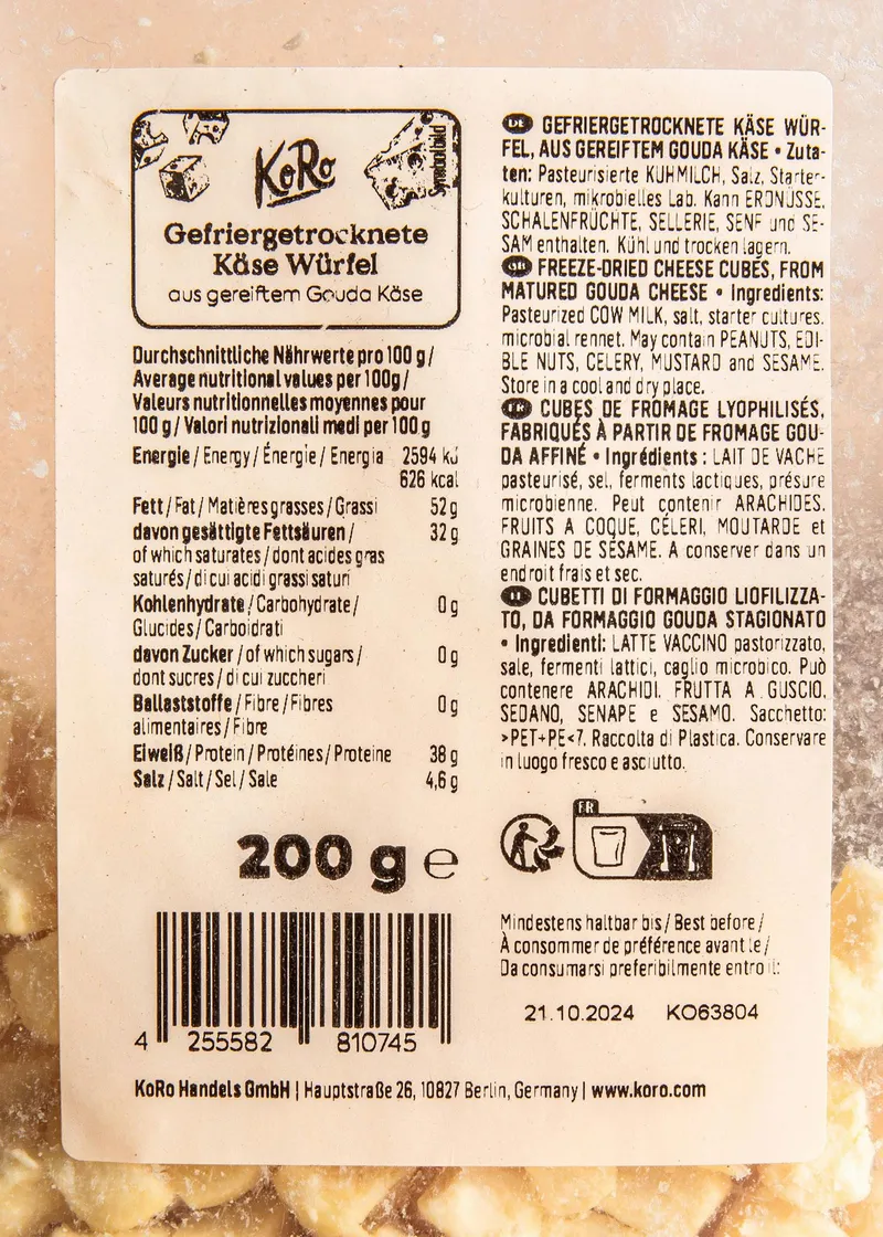 KoRo Gefriergetrockneter Käse in Würfeln 200 g – Produktbild 3 von 5