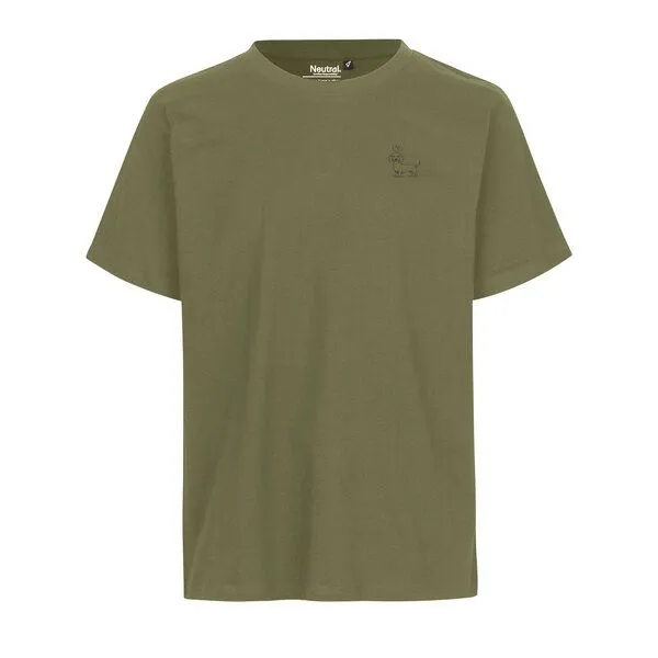 HANDGEDRUCKT HANDGEDRUCKT "König Wuff" Unisex T-Shirt aus reiner Baumwolle (kbA), Military green, – Produktbild 2 von 3