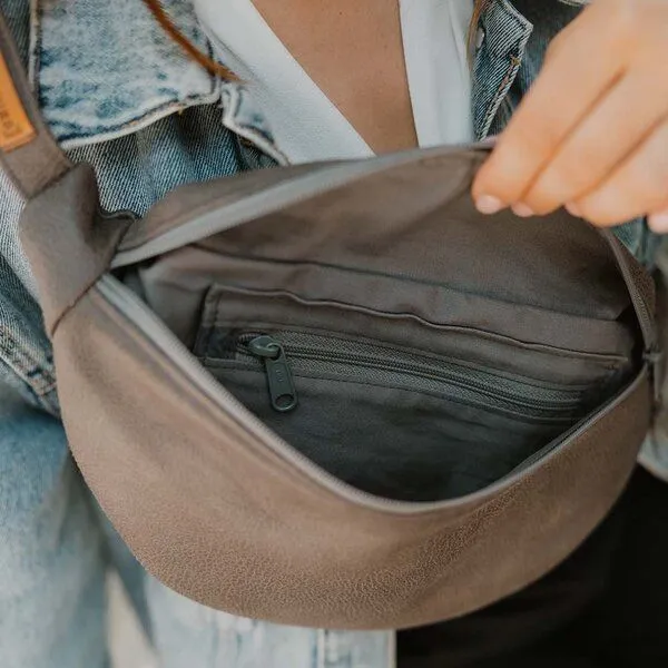 BOWLEANIES TASCHEN BOWLEANIES TASCHEN Große XXL Gürteltasche aus Lederfaserstoff, Dunkelgrau, – Produktbild 4 von 4
