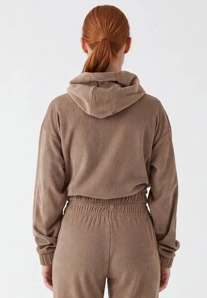 ORGANICATION ORGANICATION Cropped Cord-Hoodie aus Bio-Baumwolle, Gravel, – Produktbild 4 von 4