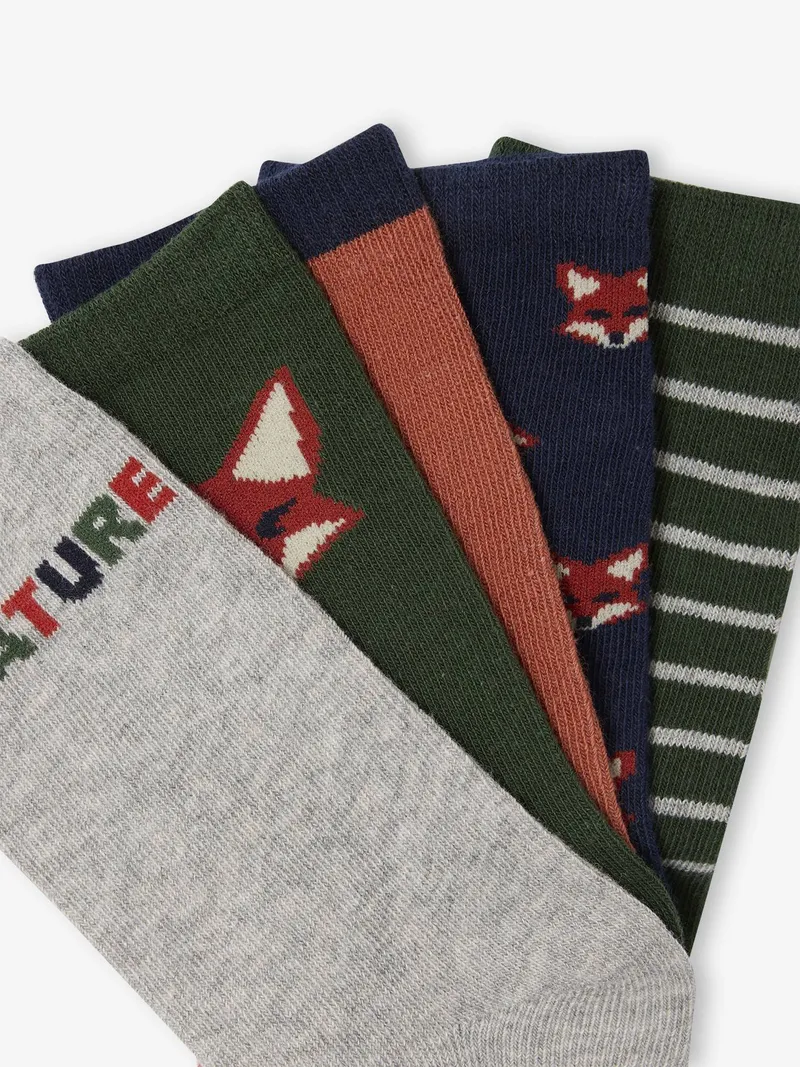 Vertbaudet 5er-Pack Socken FUCHS, Tannengrün, – Produktbild 2 von 2