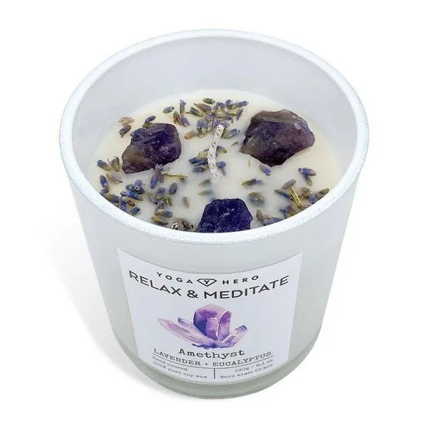 Yoga Hero Yoga Hero Kerze aus Sojawachs mit Kristallen und trockenen Blüten, Amethyst & lavendel, – Produktbild 3 von 4
