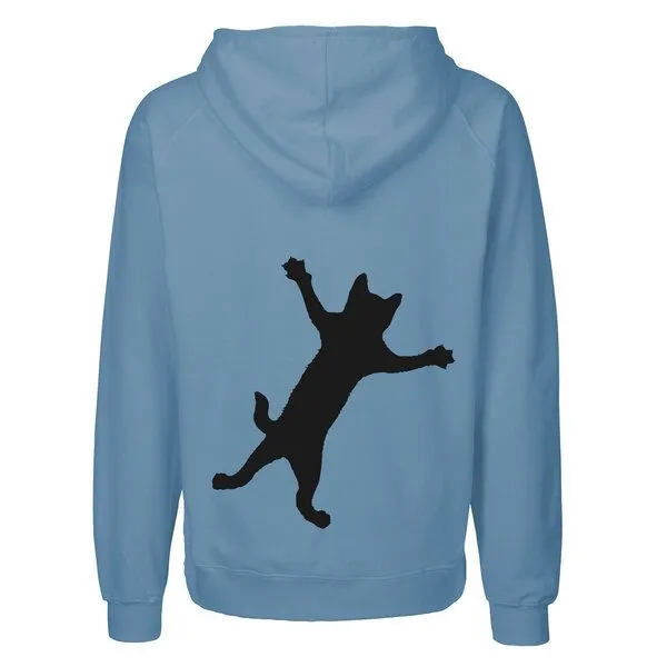 HANDGEDRUCKT HANDGEDRUCKT "Klammerkatze" Männer Zip Hoody aus reiner Biobaumwolle (kbA), Indigoblau, – Produktbild 1 von 4