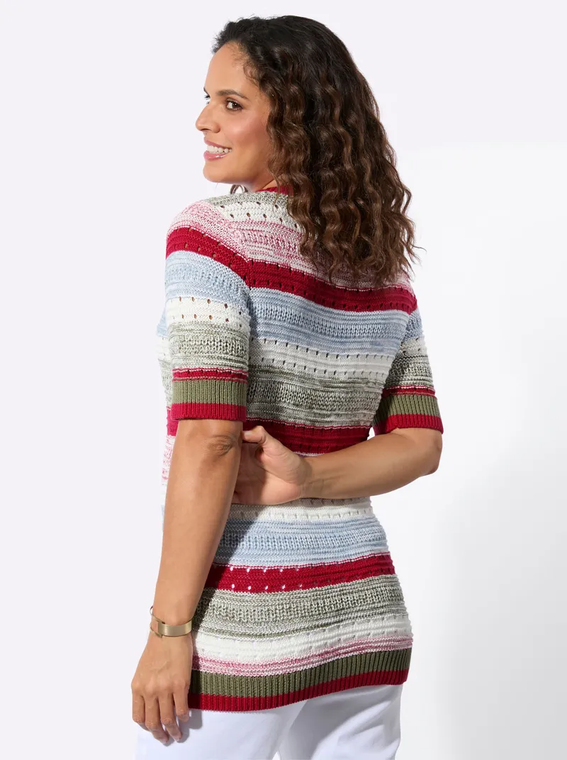 Witt Kurzarmpullover, Erdbeere-ecru-geringelt, – Produktbild 2 von 2