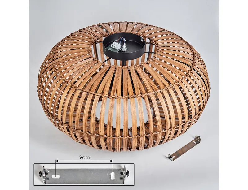 hofstein Deckenleuchte moderne Deckenlampe aus Metall/Bambus in Schwarz/Natur/Dunkelbraun, ohne Leuchtmittel, m. Lichteffekt an der Decke, Ø 50 cm, 3 x E27, ohne Leuchtmittel, Beige|braun, – Produktbild 5 von 5