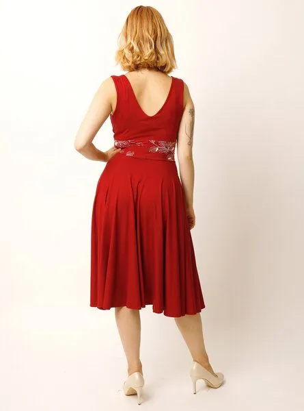 Peaces.bio - handbedruckte Biomode Peaces.bio - handbedruckte Biomode Tanzkleid Buchenzauber in Rot – Produktbild 2 von 4