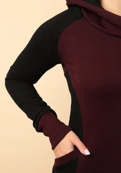 Die rote Zora Die rote Zora Hoodiekleid mit Taschen, Weinrot-schwarz, – Produktbild 3 von 4