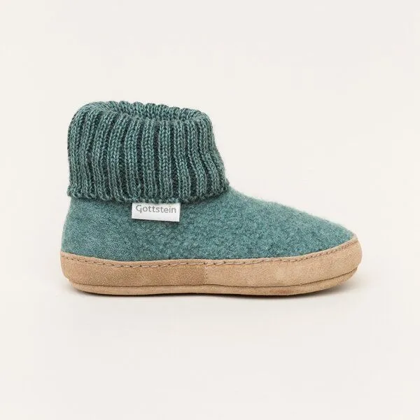 Gottstein Gottstein Kinder Hüttenschuh Alpine Boot LE - Aus reiner Bio-Schafwolle für Jungen & Mädchen mit Ledersohle, Dunkel-grün, – Produktbild 3 von 4